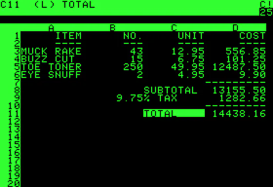 VisiCalc on an Apple II, 1979.